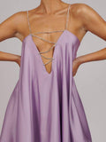 Fanny Metal Chain Satin V-neck Mini Doll Dress