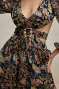 Griselda Floral Printed Cut-out Chiffon Maxi Dress