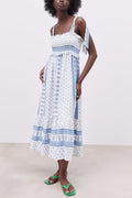Helga Printed Shirred Strap Midi Dress