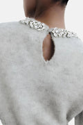 Round Neck Crystal Embellished Knit Jumper