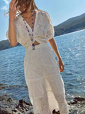 Embroidery Lace Cutout Midi Dress