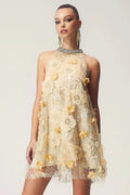 Ella Halter Floral Embroidered Sequins Mini Dress