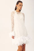 Patricia Feather Long Sleeves Mini Lace Dress