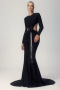 Mirabelle Diamante Flower Backless Maxi Dress