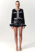Celeste Feather Trim Sequin Cardigan
