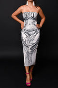 Agatha Print Strapless Midi Dress