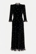 Jolie Diamante Ruffle Velvet Maxi Dress