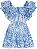 Dolly Embroidered Lace Ruffle Bodice Flare Mini Dress
