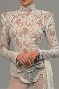 Bonnie High Neck Embroidered Lace Bodysuit