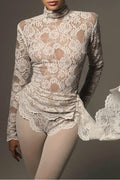 Bonnie High Neck Embroidered Lace Bodysuit