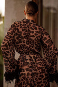 Natalie Leopard Print Feather Maxi Robe