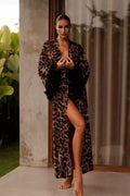 Natalie Leopard Print Feather Maxi Robe