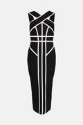 Myrna Cross Strap Color Block Midi Slit Dress