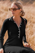 Laurel Button-up Collared Midi Knit Dress