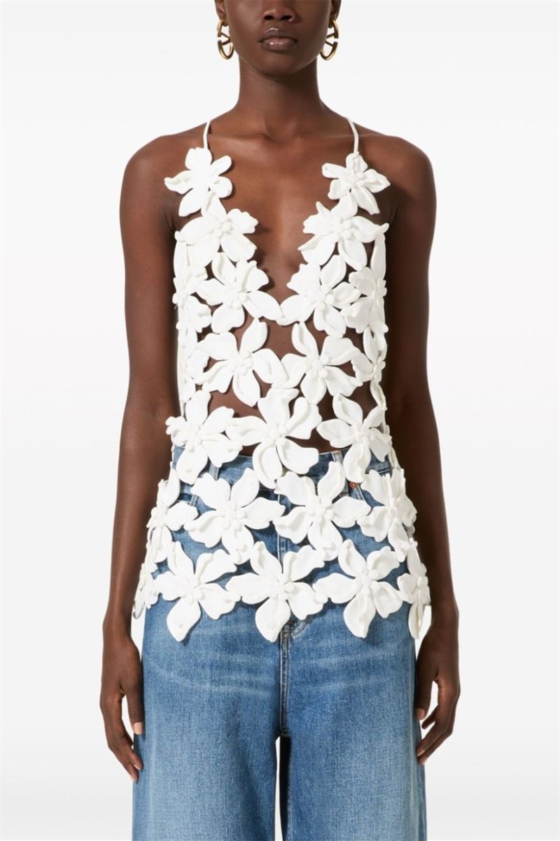 Lorraine Floral Applique V-neck Top