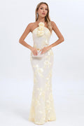 Lorraine Halter Emboidered Floral Maxi Dress