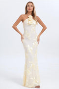 Lorraine Halter Emboidered Floral Maxi Dress
