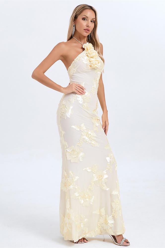 Lorraine Halter Emboidered Floral Maxi Dress