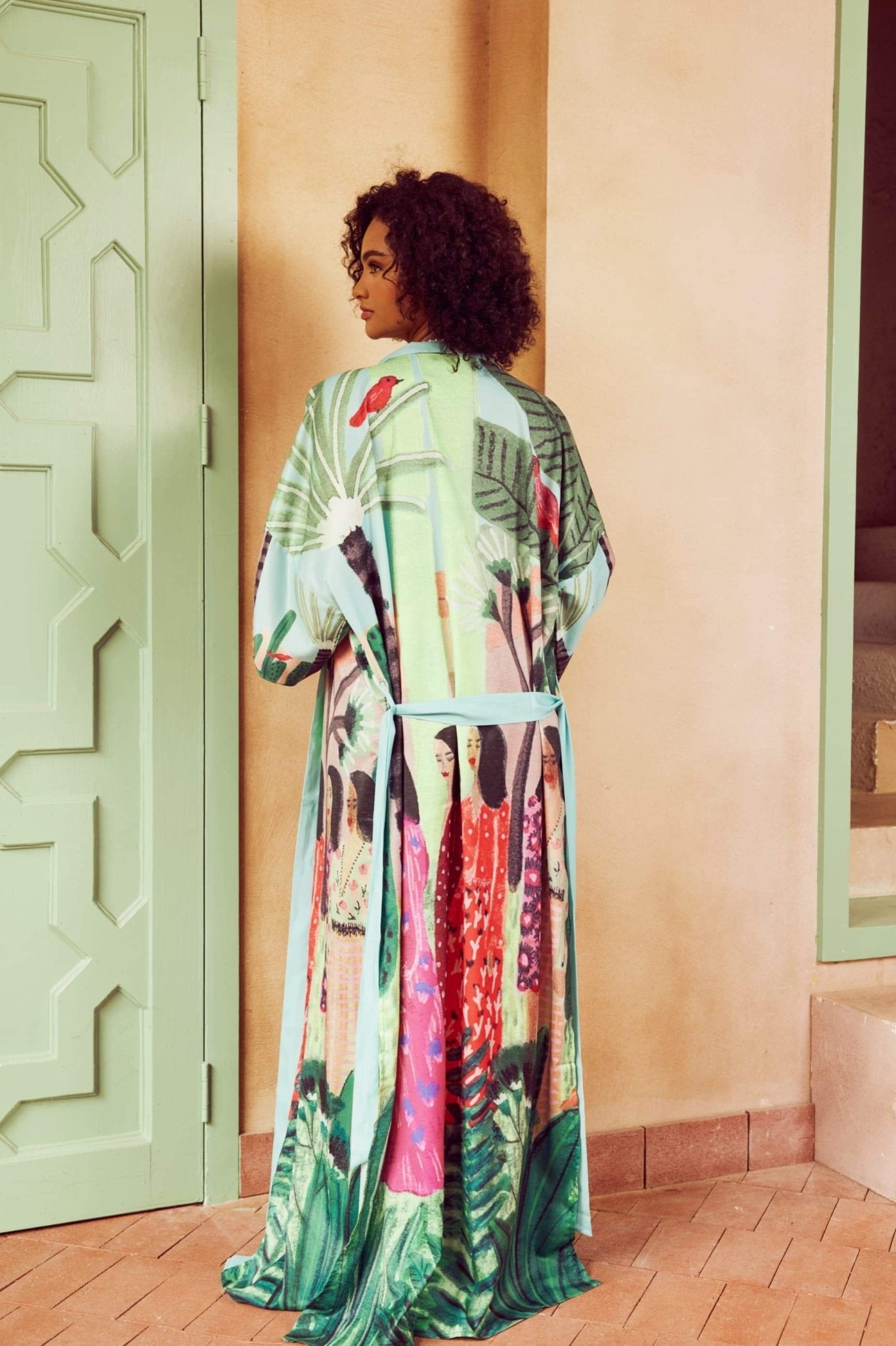 Lucinda Tropical Print Belted Kimono