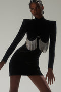 Miranda Crystal Tassel Velvet Mini Dress