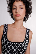 Mona Abstract Print Square Neck Mini Knit Dress