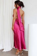 Nad Cowl Halterneck Satin Midi Dress