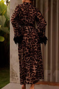 Natalie Leopard Print Feather Maxi Robe