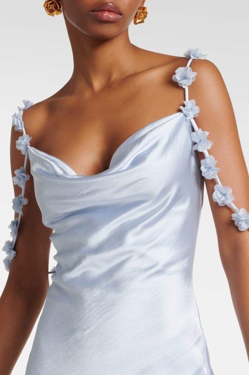 Olive Floral-applique Satin Maxi Dress