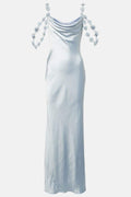 Olive Floral-applique Satin Maxi Dress