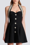 Patricia Crystal Embellished Halter Mini Knit Dress