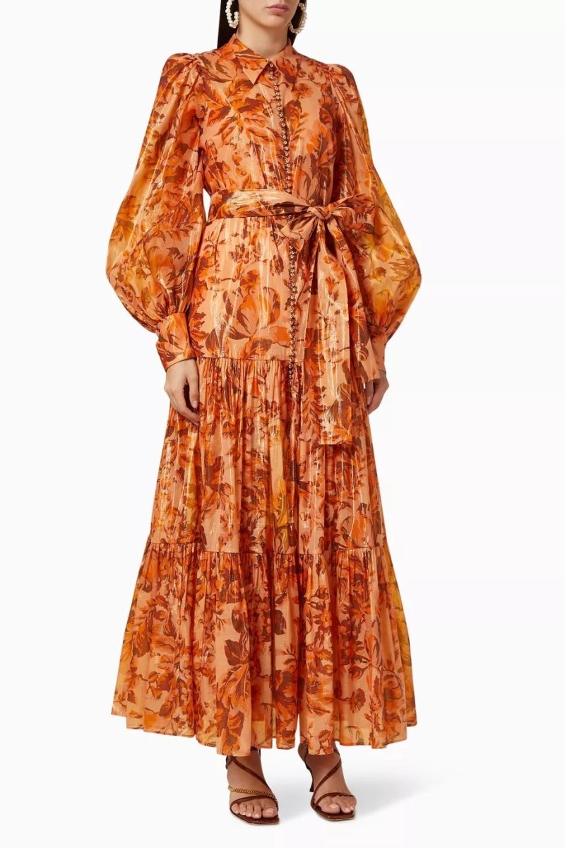 Queena Printed Balloon Sleeve Maxi Dress