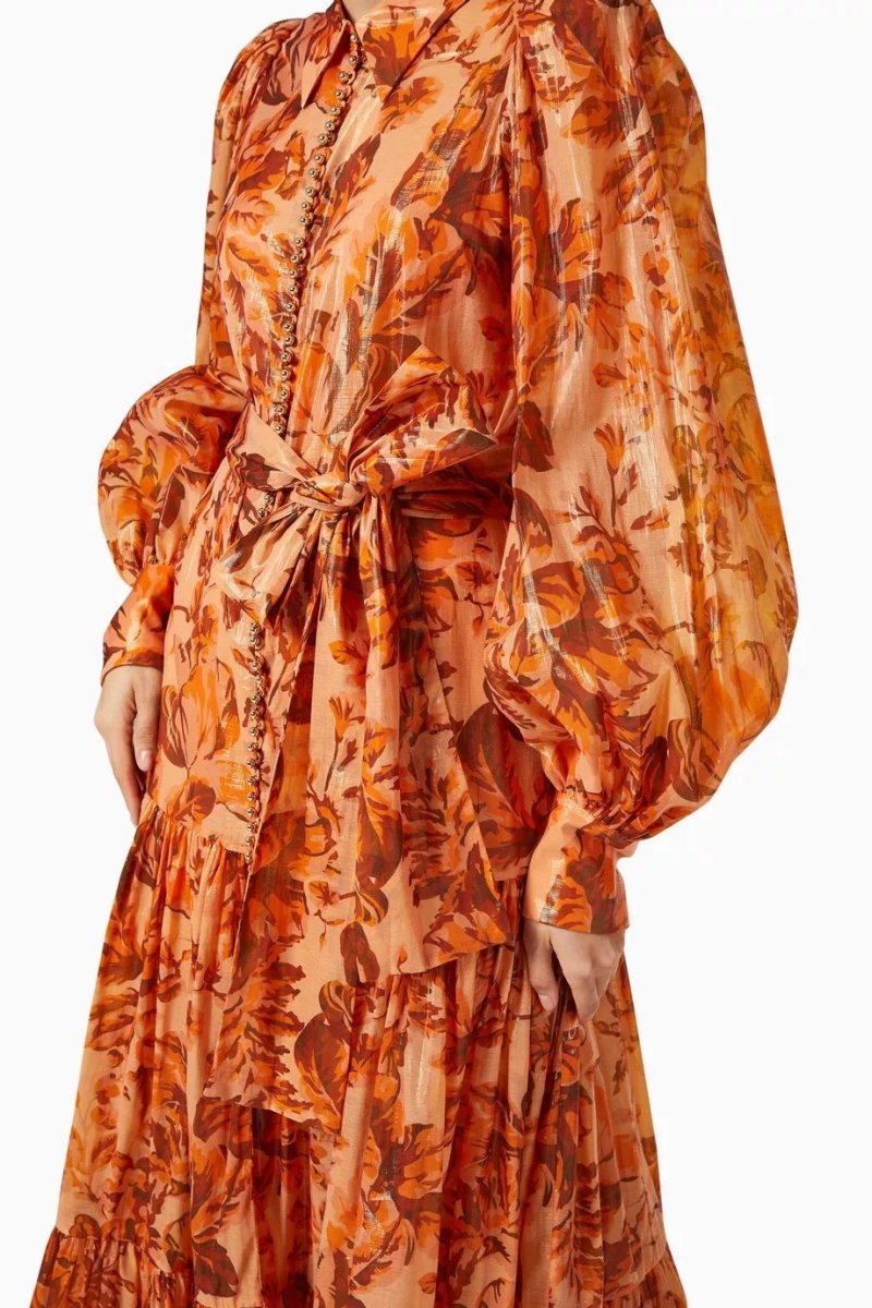 Queena Printed Balloon Sleeve Maxi Dress