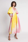 Salome Puff Sleeve V-neck midi Dress