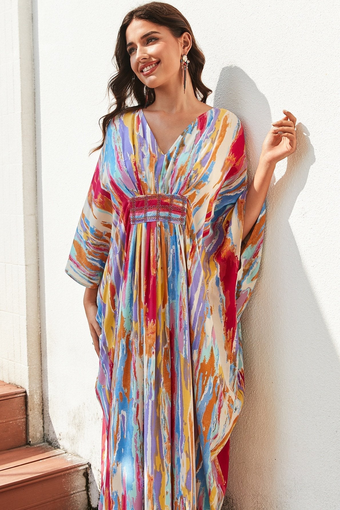 Sibley Abstract V-neck Maxi Kaftan