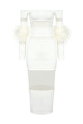 Tammy Feather Splicing Midi Bandage Dress