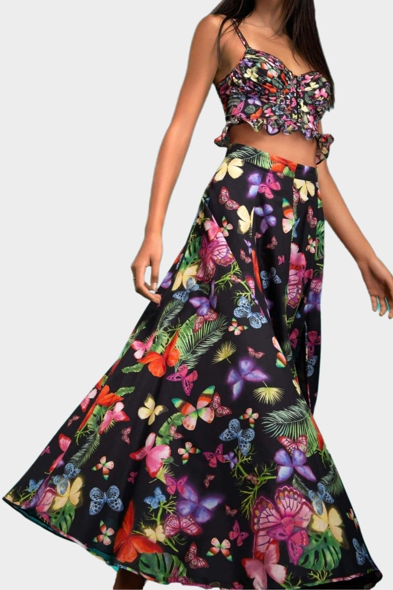 Trina Butterfly Printed High Slit Set