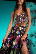 Trina Butterfly Printed High Slit Set