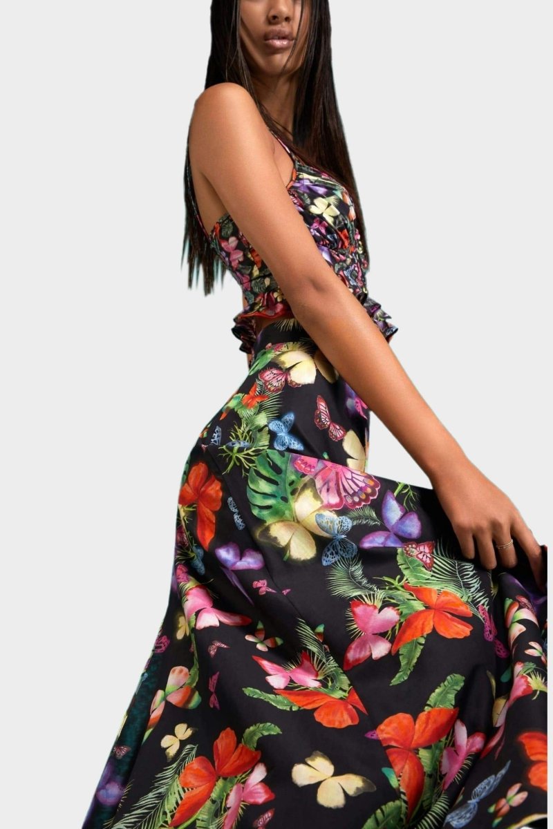 Trina Butterfly Printed High Slit Set