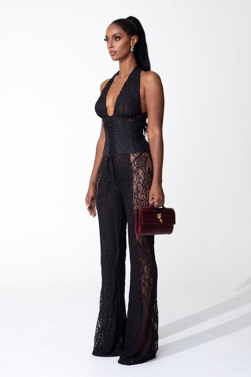Martha Halter Neck Sheer Lace Jumpsuit