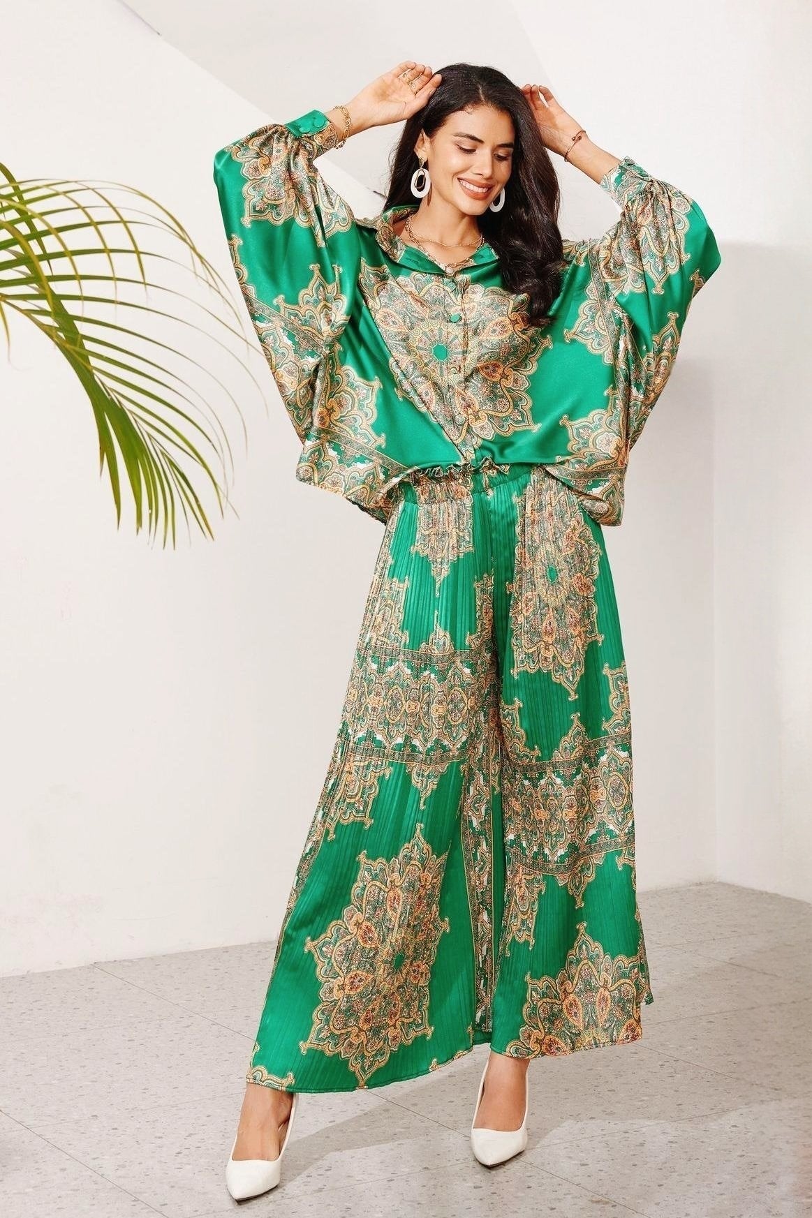 Ursula Printed Flare Satin Set