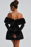 Regina Fur Collar Off Shoulder Mini Dress
