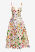 Violet Floral Embroidered Lace Midi Dress