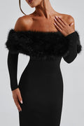 Anna Off Shoulder Faux Fur Trim Midi Dress